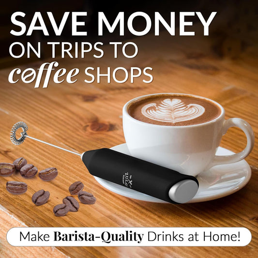 "Zulay Kitchen Milk Frother Wand, Stainless Steel, Battery-Operated for Coffee, Lattes, Matcha - Black"
