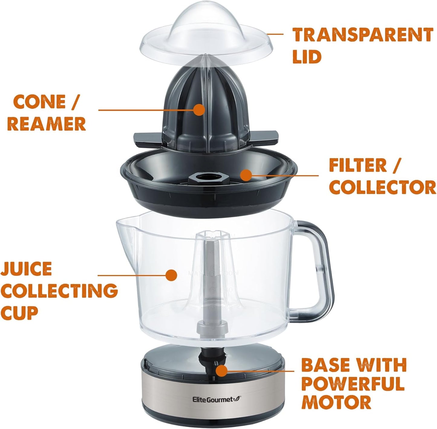 Elite Gourmet 24oz Electric Citrus Juicer, BPA-Free