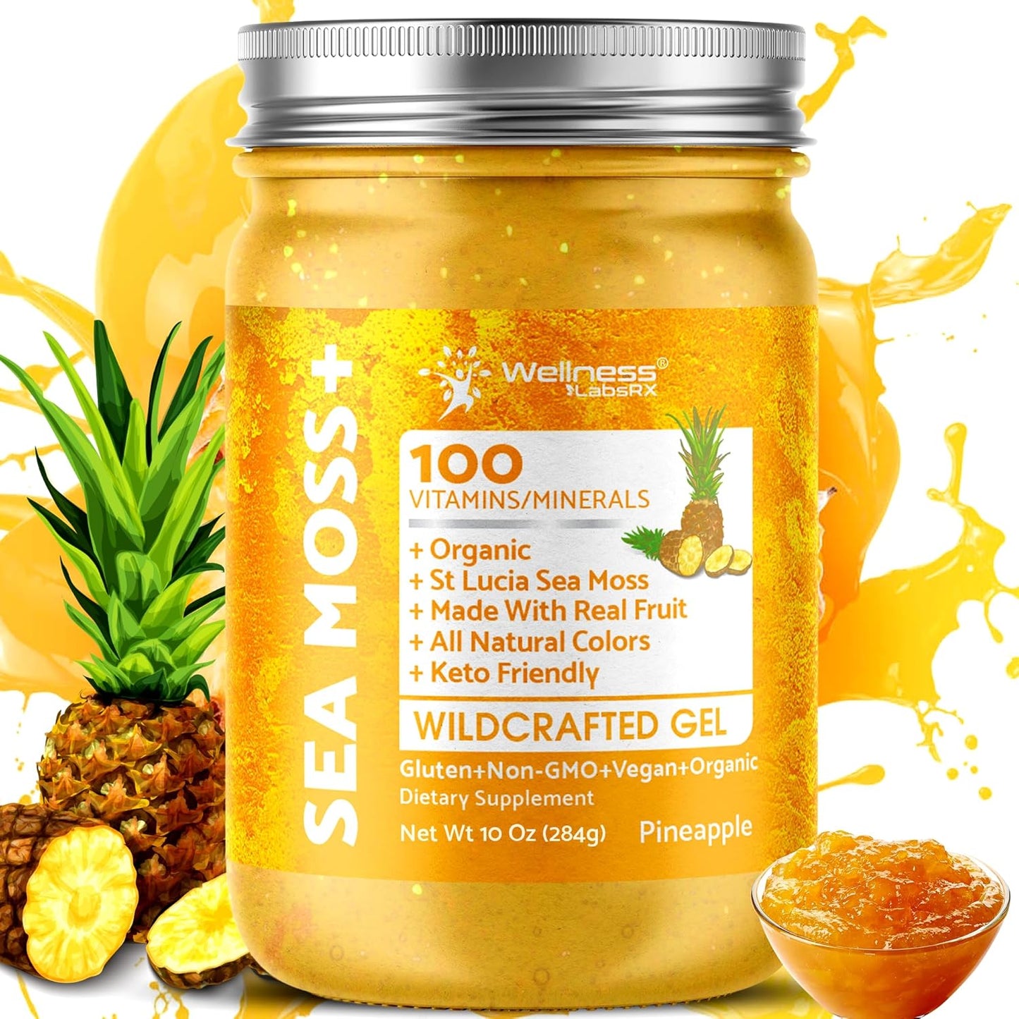 Organic Irish Sea Moss Gel – Pineapple Flavor, Wildcrafted Superfood, 10 oz